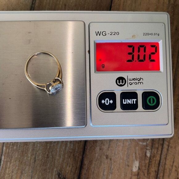 10kt YG double strand band CZ large solitaire diamond Sz 8 - Picture 8 of 10